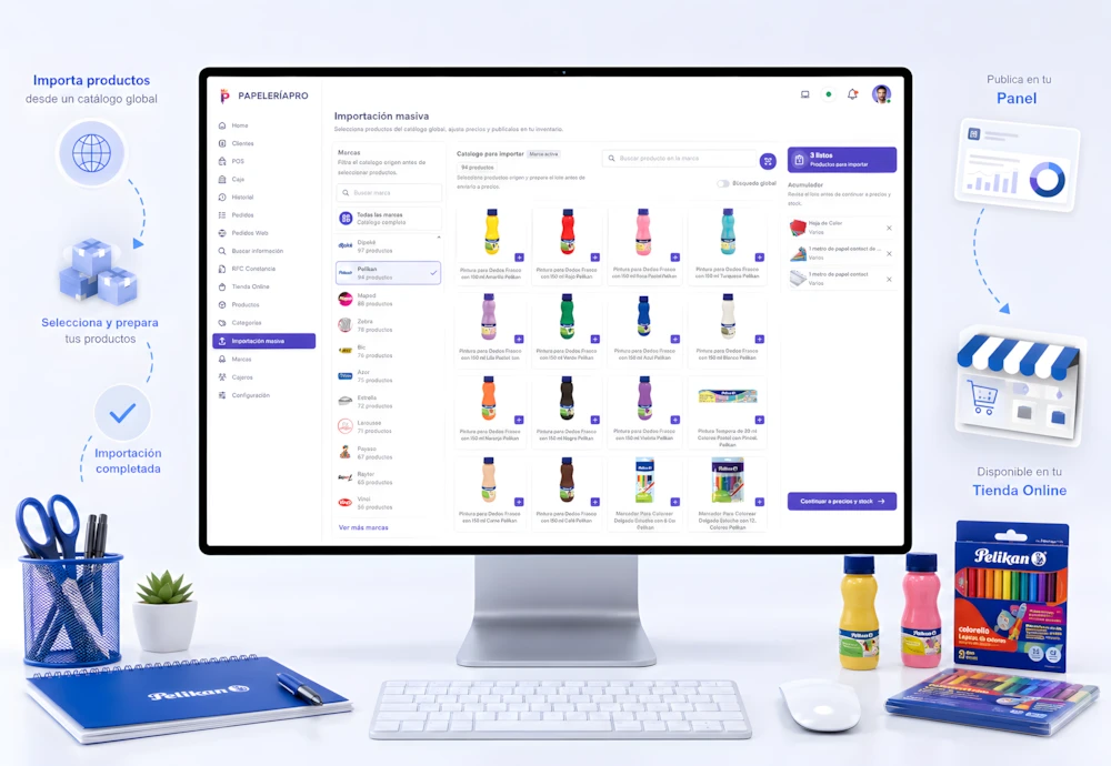Importación masiva de productos desde el catálogo especializado de PapeleriaApp