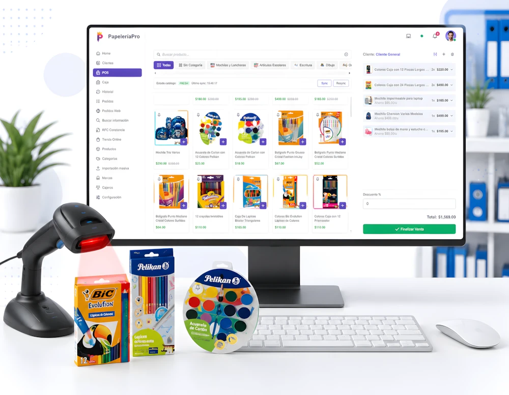 Punto de Venta de PapeleriaApp con catálogo visual y carrito de compra